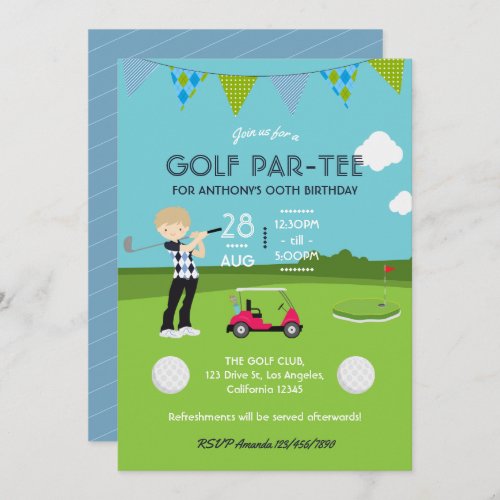 Kids Golf Theme Birthday Party Invitation
