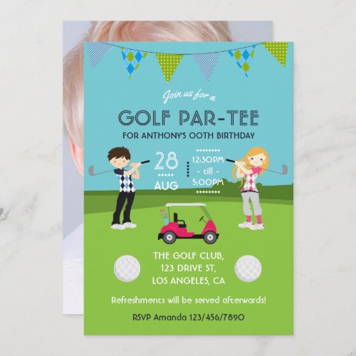 Kids Golf Theme Birthday Party Photo Invitation