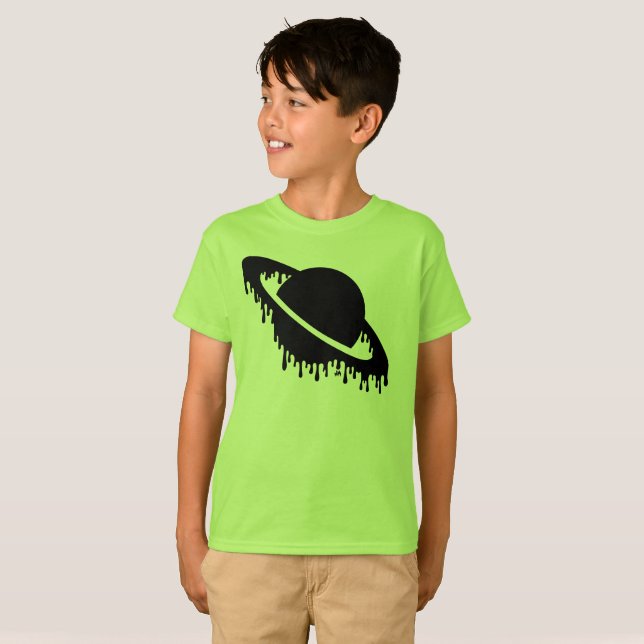 Kids Gothic Dripping Planet Black Silhouette  T-Shirt (Front Full)