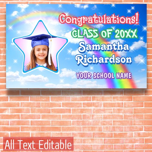 Kids Graduate Rainbow Sky Star Photo Graduation Banner