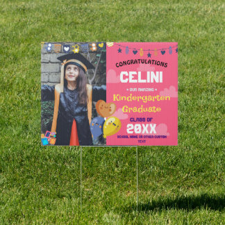 Kids Graduation Kindergarten Preschool With Photo Sign