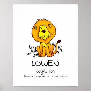 Kids graphic lion name meaning Lowen poster