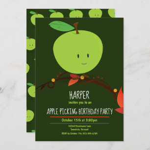 Kid's Green Apple Picking Birthday Party Invitation