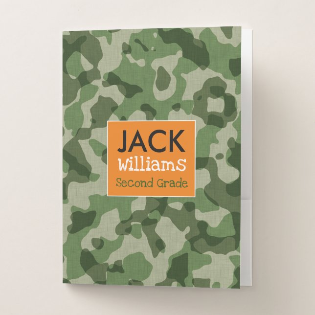 Kids Green Camo Camouflage School Pocket Folder (Front)