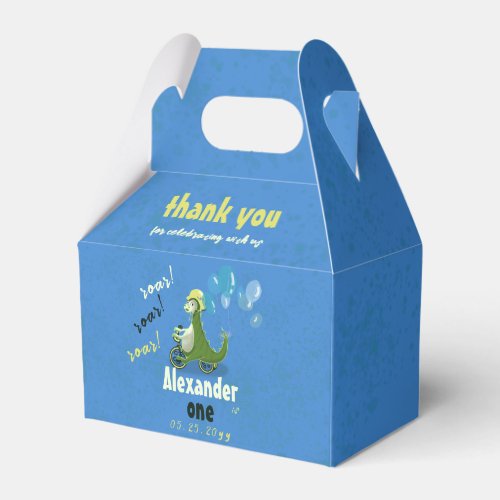 Kids Green Dinosaur on Trike Boy Birthday Party Favor Boxes