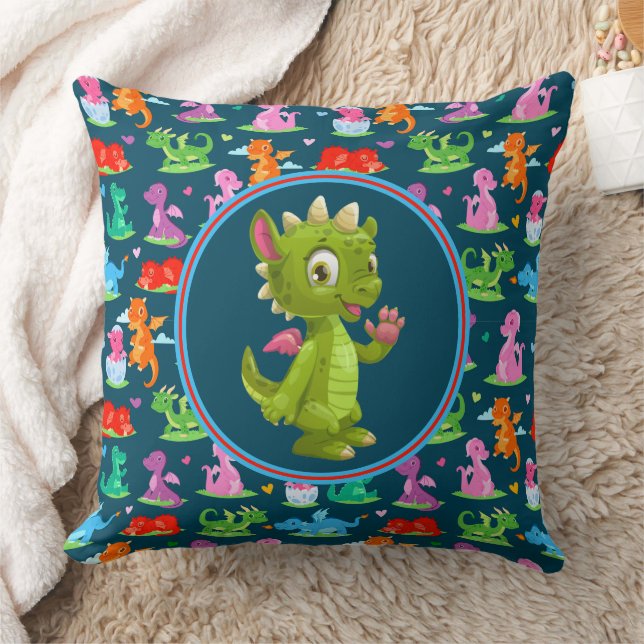 Kids Green Dragon Throw Pillow (Blanket)