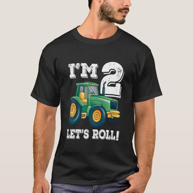 Kids Green Farm Tractor 2nd Birthday Party 2 Year  T-Shirt (Front)