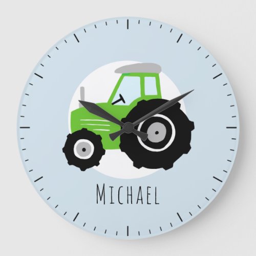 Kids Green Farm Tractor Cartoon Boys Nursery  Large Clock