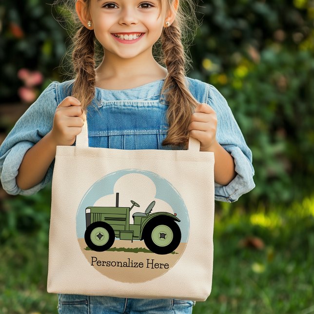 Kids Green Farm Tractor Cute Personalized Tote Bag (Kids Green Farm Tractor Cute Personalized Tote Bag)