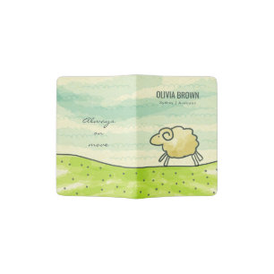 KIDS GREEN PASTURES AND SHEEP WATERCOLOUR MONOGRAM PASSPORT HOLDER