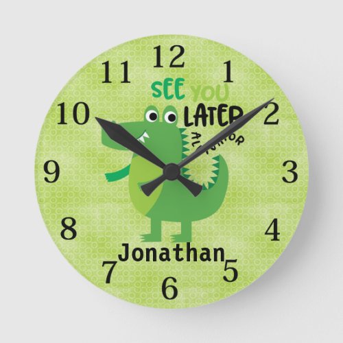 Kids Green See you Later Alligator Personalized   Round Clock