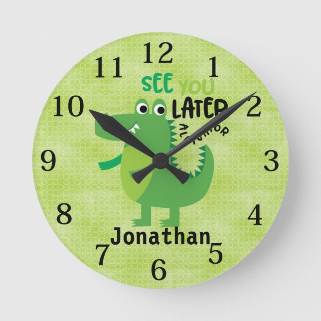 Kids Green See you Later Alligator Personalized   Round Clock (Front)