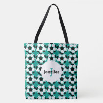 Kids Green Soccer Ball Pattern Personalized Trendy Tote Bag