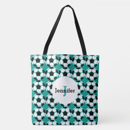 Kids Green Soccer Ball Pattern Personalized Trendy Tote Bag