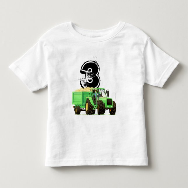 Kid's Green Tractor 3rd Birthday Toddler T-shirt (Front)