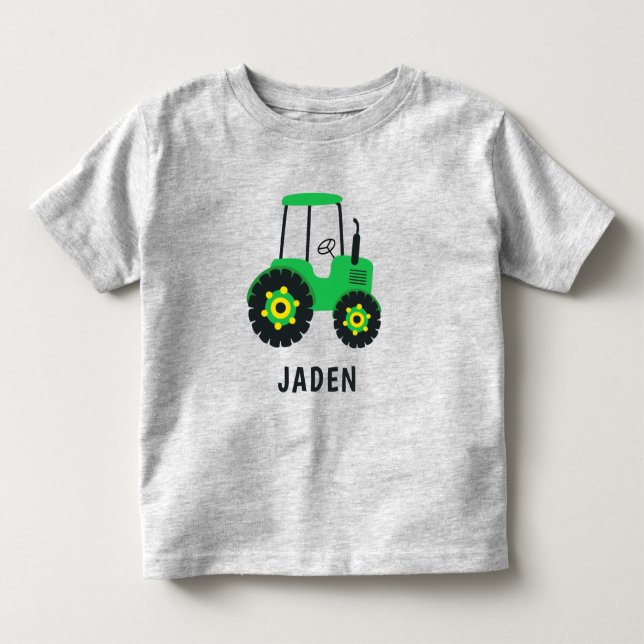 Kids Green Tractor Personalized Farm Vehicle Toddler T-shirt (Front)