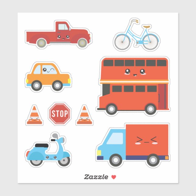 Kids Ground Transportation Vehicles Sticker (Sheet)