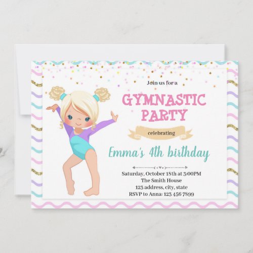 Kids gymnastic dance party invitation