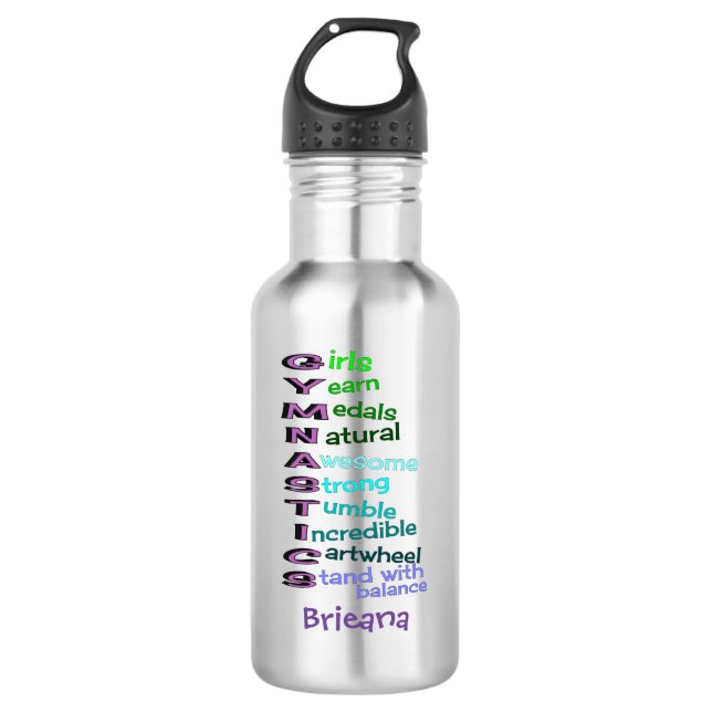 Kids Gymnastics Personalized Water Bottle (Front)
