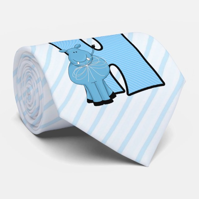 Kids "H" Monogram | Blue Striped Hippo Tie (Rolled)