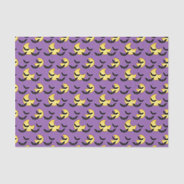 Kids Halloween Bats Flying Crescent Moon Purple Tissue Paper (Front)