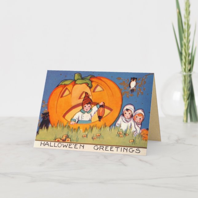 Kids Halloween, Big Pumpkin, Old Fashion, Hallows Card (Front)