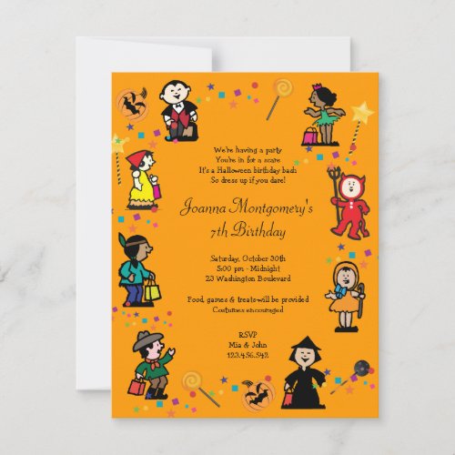 Kid's Halloween Birthday Costume Party Invitation