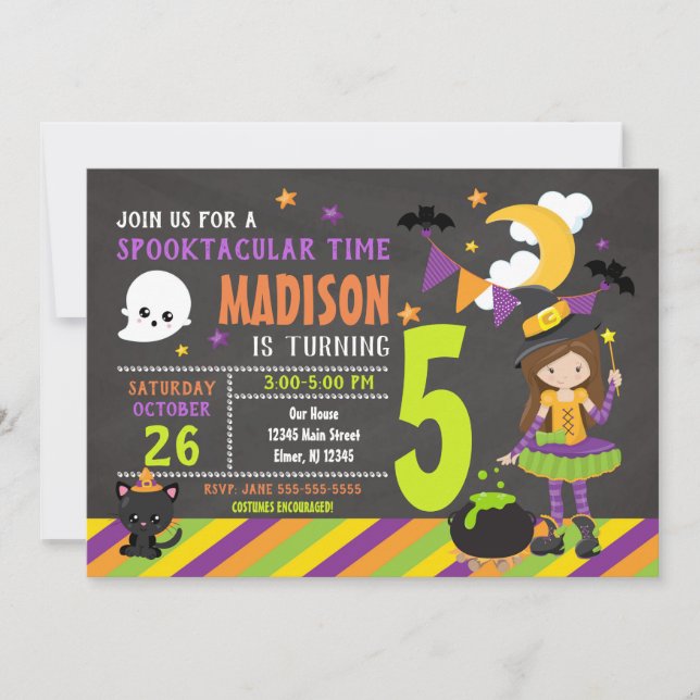 Kids Halloween Birthday Invitation - Witch Invite (Front)