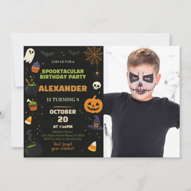 Kids Halloween Birthday Invitation with photo (Front)