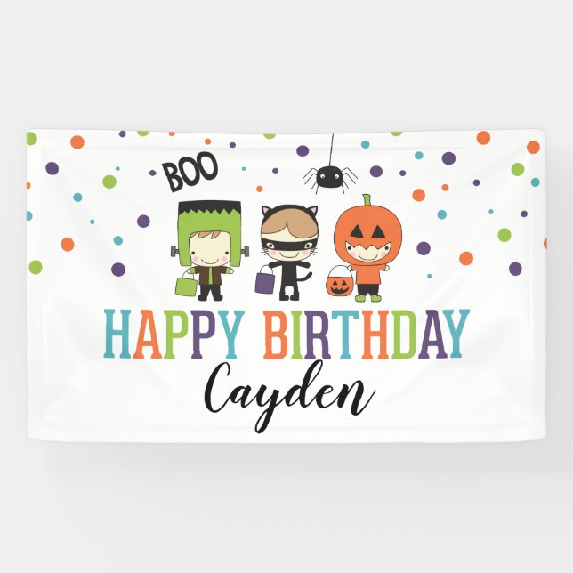 Kids Halloween Birthday Party Colorful Banner (Horizontal)