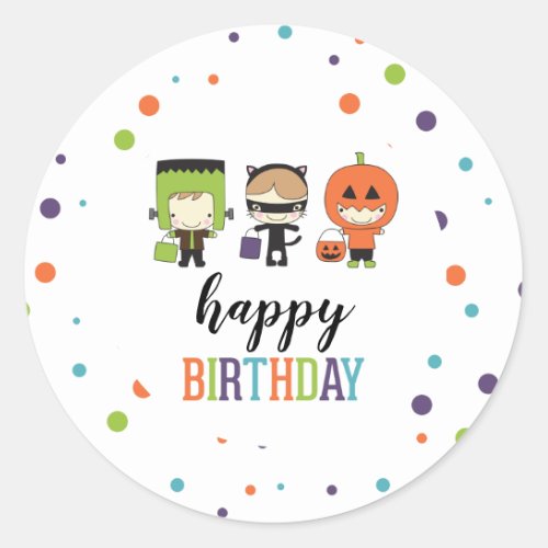Kids Halloween Birthday Party Colorful Classic Round Sticker