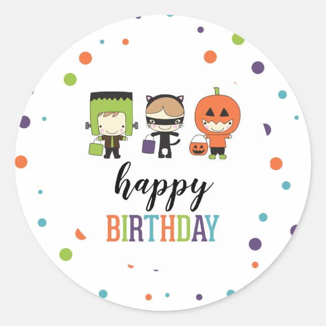 Kids Halloween Birthday Party Colorful Classic Round Sticker (Front)