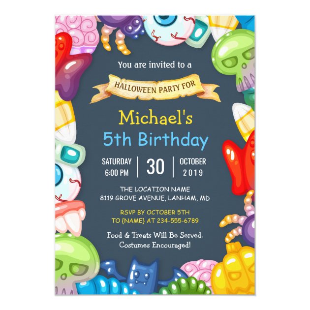 Kids Halloween Birthday Party Colorful Monsters Invitation