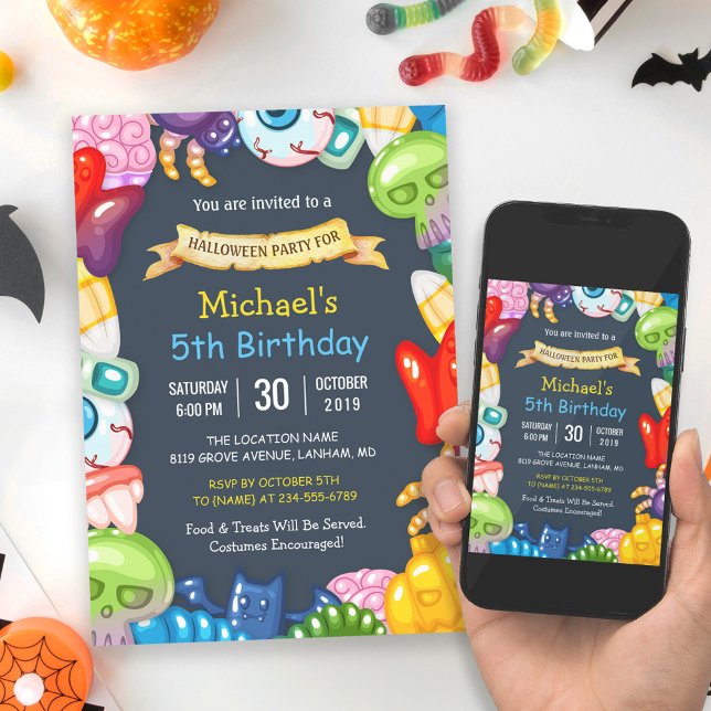 Kids Halloween Birthday Party Colorful Monsters Invitation (Perfect choice for a fun and entertaining costume party.)
