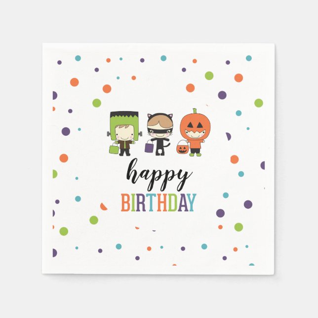 Kids Halloween Birthday Party Colorful Napkins (Front)