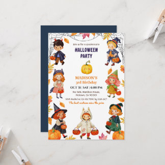 Kids Halloween Birthday Party Costume Pumpkin cute Invitation