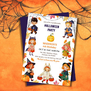 Kids Halloween Birthday Party Costume Pumpkin cute Invitation