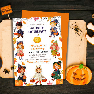 Kids Halloween Birthday Party Costume Pumpkin cute Invitation
