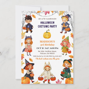 Kids Halloween Birthday Party Costume Pumpkin cute Invitation