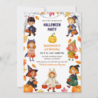 Kids Halloween Birthday Party Costume Pumpkin cute Invitation