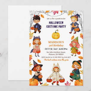 Kids Halloween Birthday Party Costume Pumpkin cute Invitation