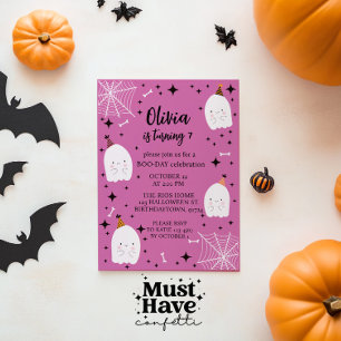 Kids' Halloween Birthday Party Ghosts Fuscia Invitation