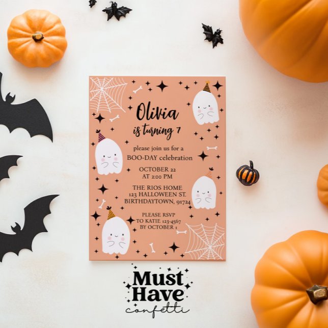 Kids' Halloween Birthday Party Ghosts Light Orange Invitation (Creator Uploaded)