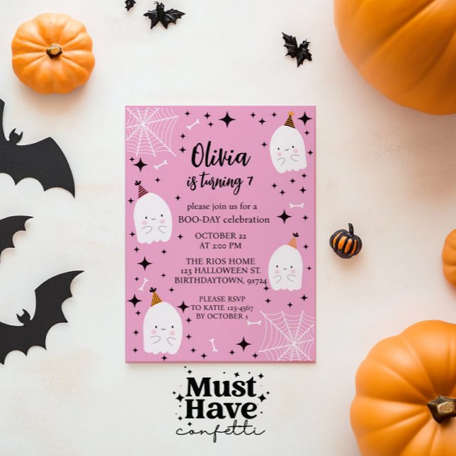 Kids' Halloween Birthday Party Ghosts Pink Invitation (Creator Uploaded)