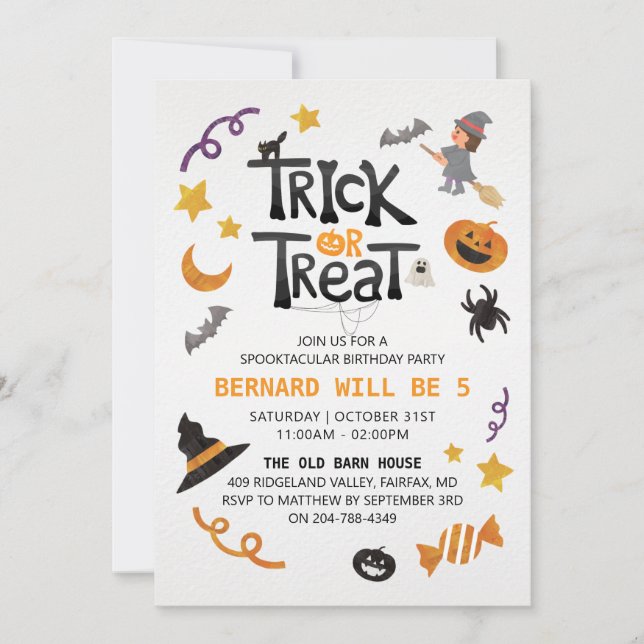 Kids Halloween Birthday Party Invitation (Front)