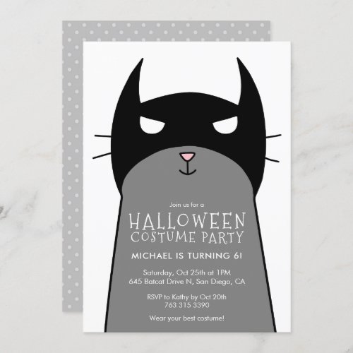 Kids Halloween Birthday Party Invitation  Bat Cat