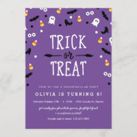 Kids Halloween Birthday Party Invitations Purple
