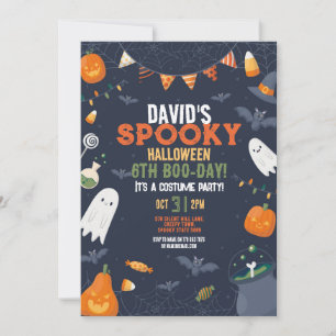 Kids Halloween Birthday Party Pumpkins Ghosts Invitation
