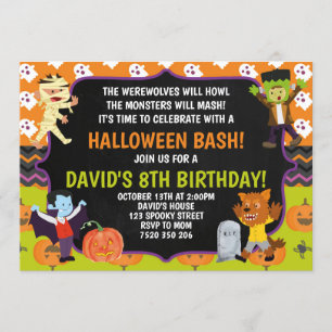 Kids Halloween Birthday Party Spooky Costume Invitation
