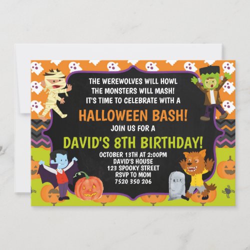 Kids Halloween Birthday Party Spooky Costume Invitation
